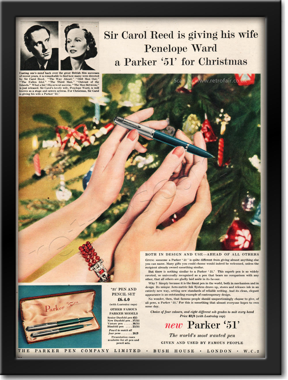 vintage 1953 Parker Pens Carol Reed  ad