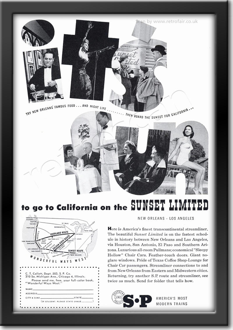 1953 vintage Southern Pacific  railroad advert