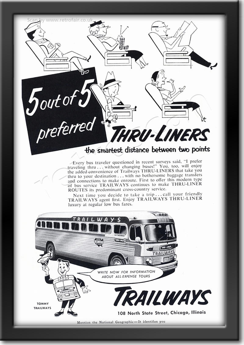 1953 Trailways Thru-Liners vintage ad