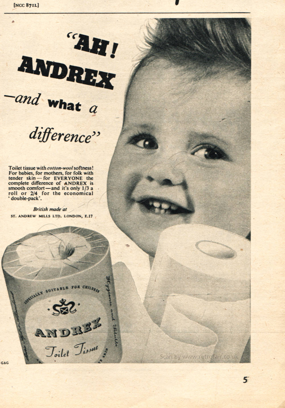 1954 Andrex Toilet Tissue  - unframed vintage ad