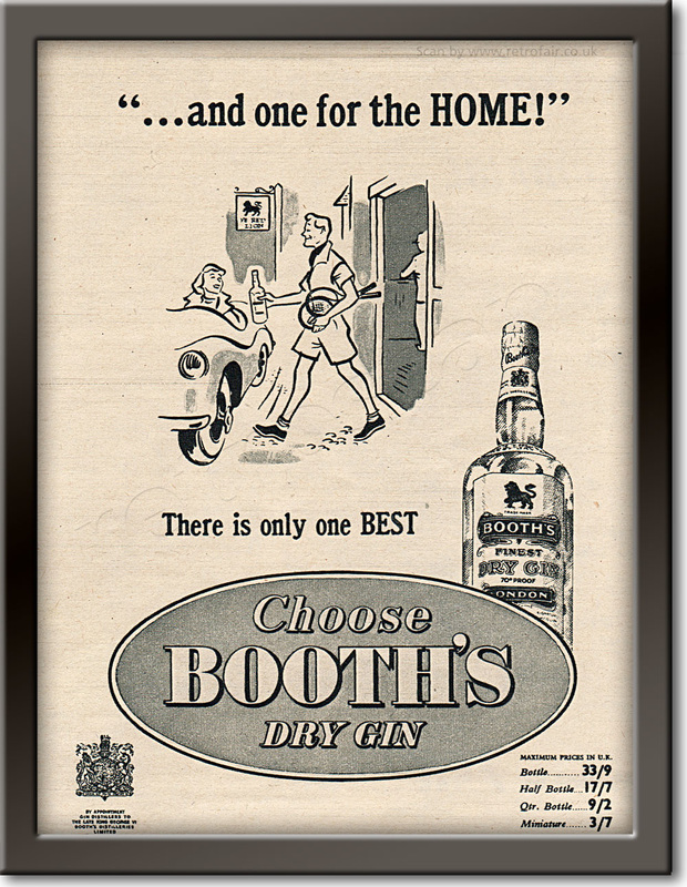 1954 Booth's Gin - framed preview vintage ad