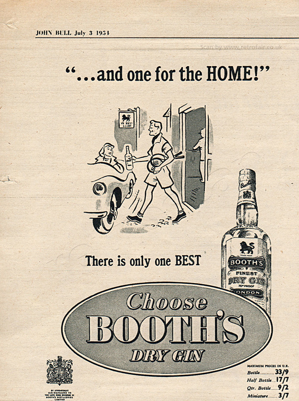 1954 Booth's Gin - unframed vintage ad