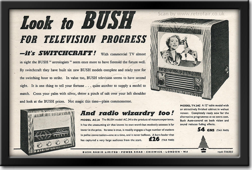 1954 Bush TV & Radio  - framed preview vintage