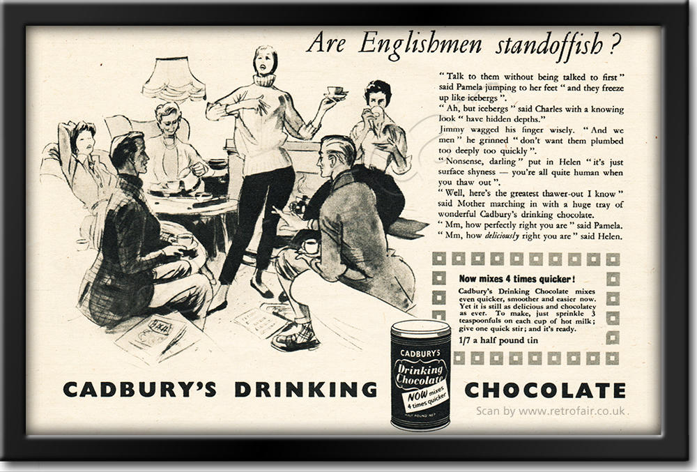 1954 Cadbury's Drinking Chocolate - framed preview vintage ad