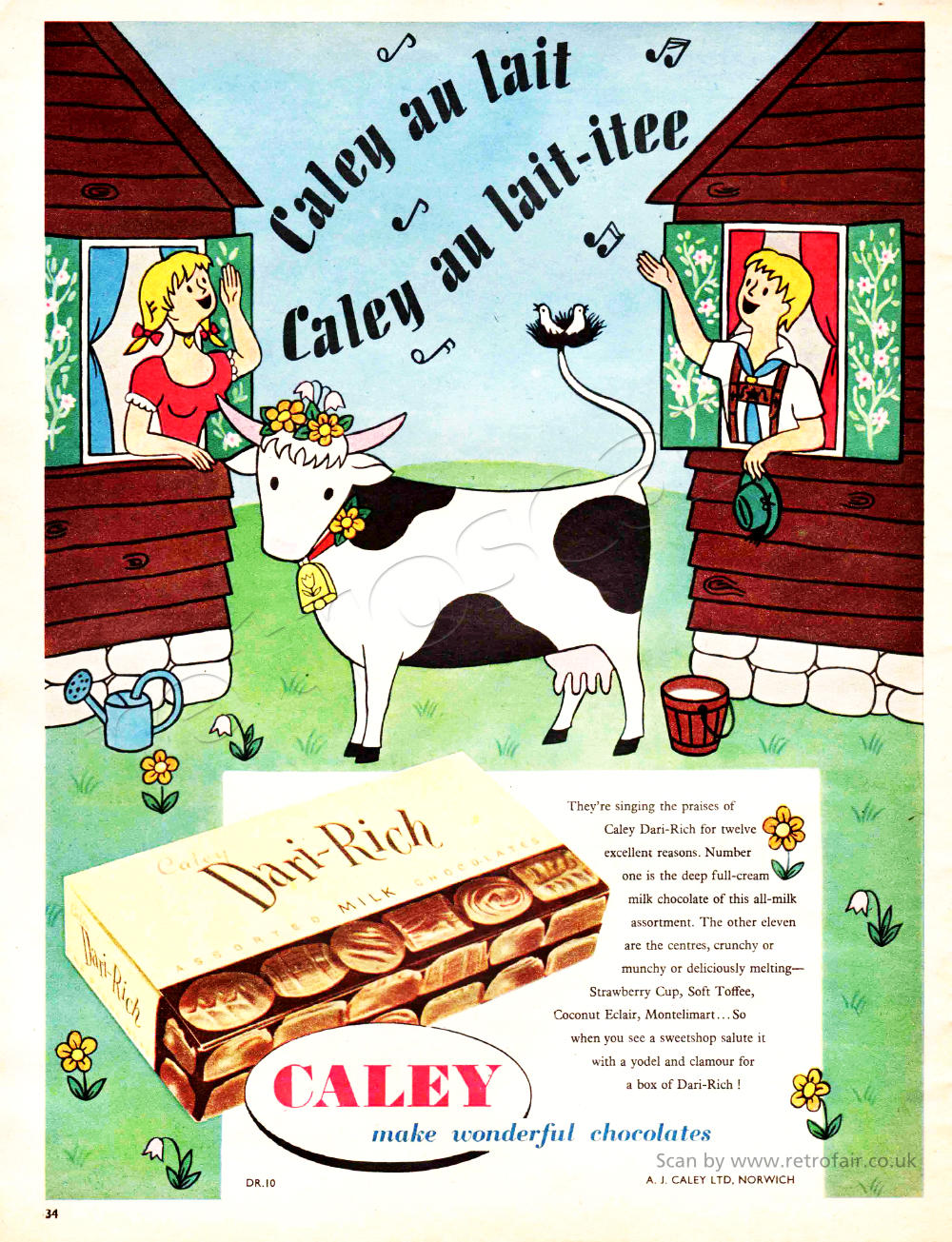 1954 Caley Dari-Rich Milk Chocolates  vintage ad