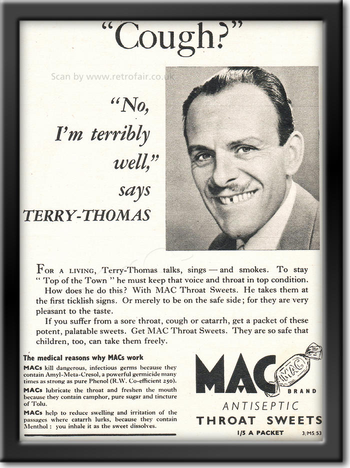 1954 Mac Throat Sweets - framed preview - Vintage Ad