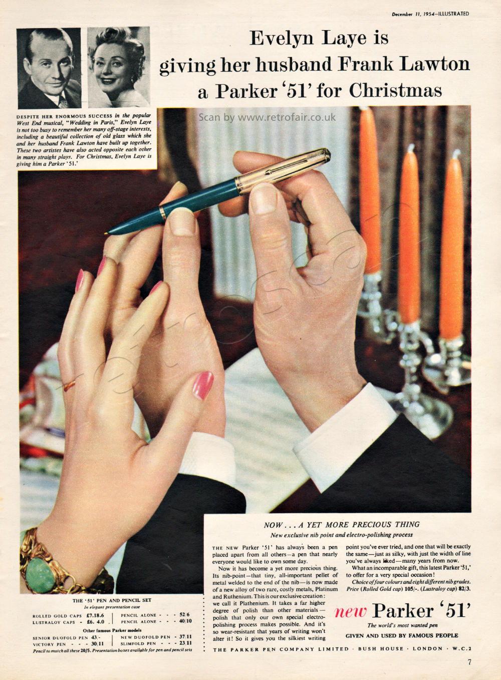 1954 Parker Pens  Evelyn Layne & Frank Lawton  