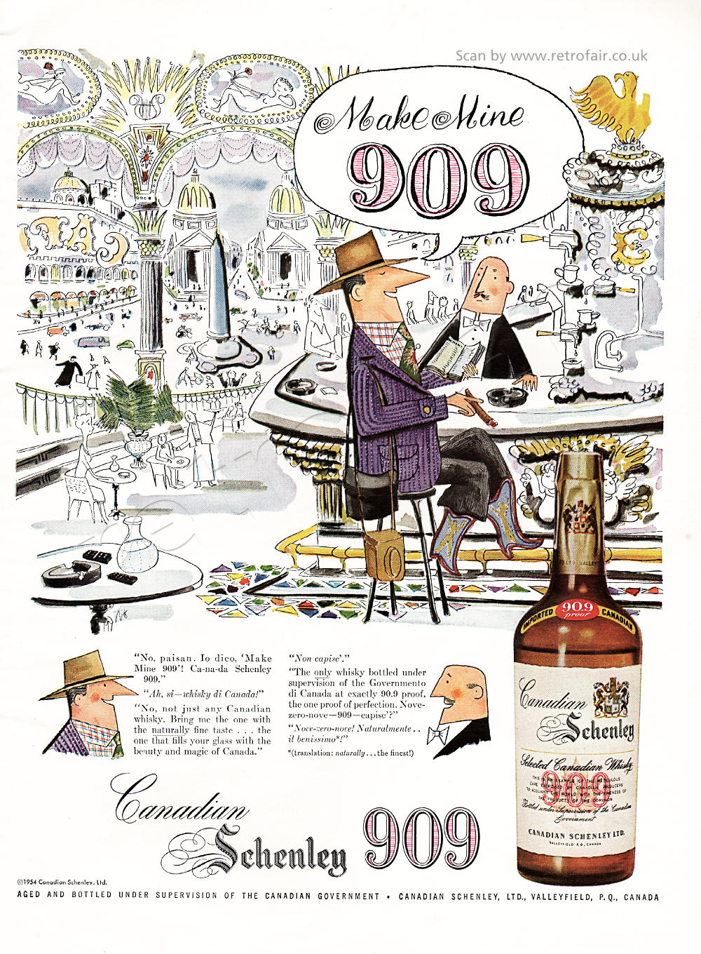 1954 Schenley 909 - unframed vintage ad