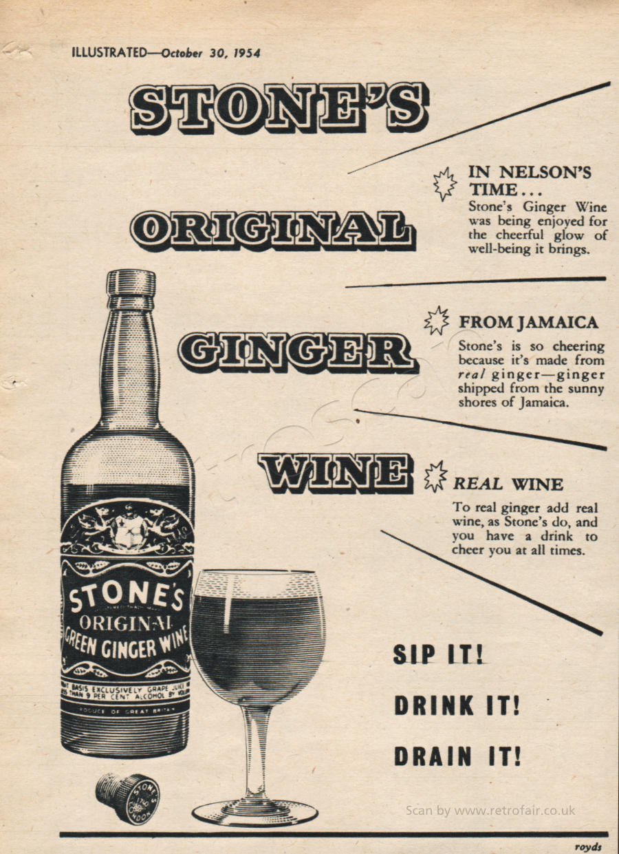 1954 Stone's Ginger Wine - unframed vintage ad
