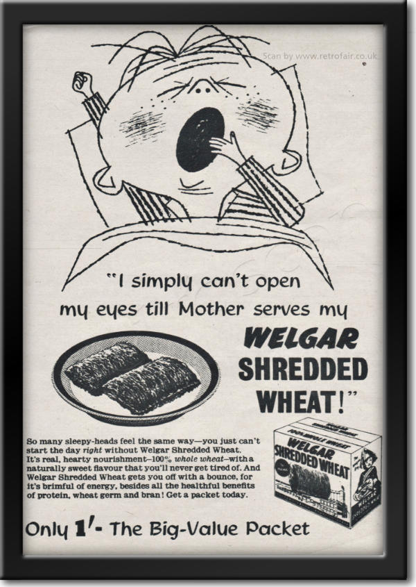 1954 Welgar Shredded Wheat -framed preview - Vintage Ad
