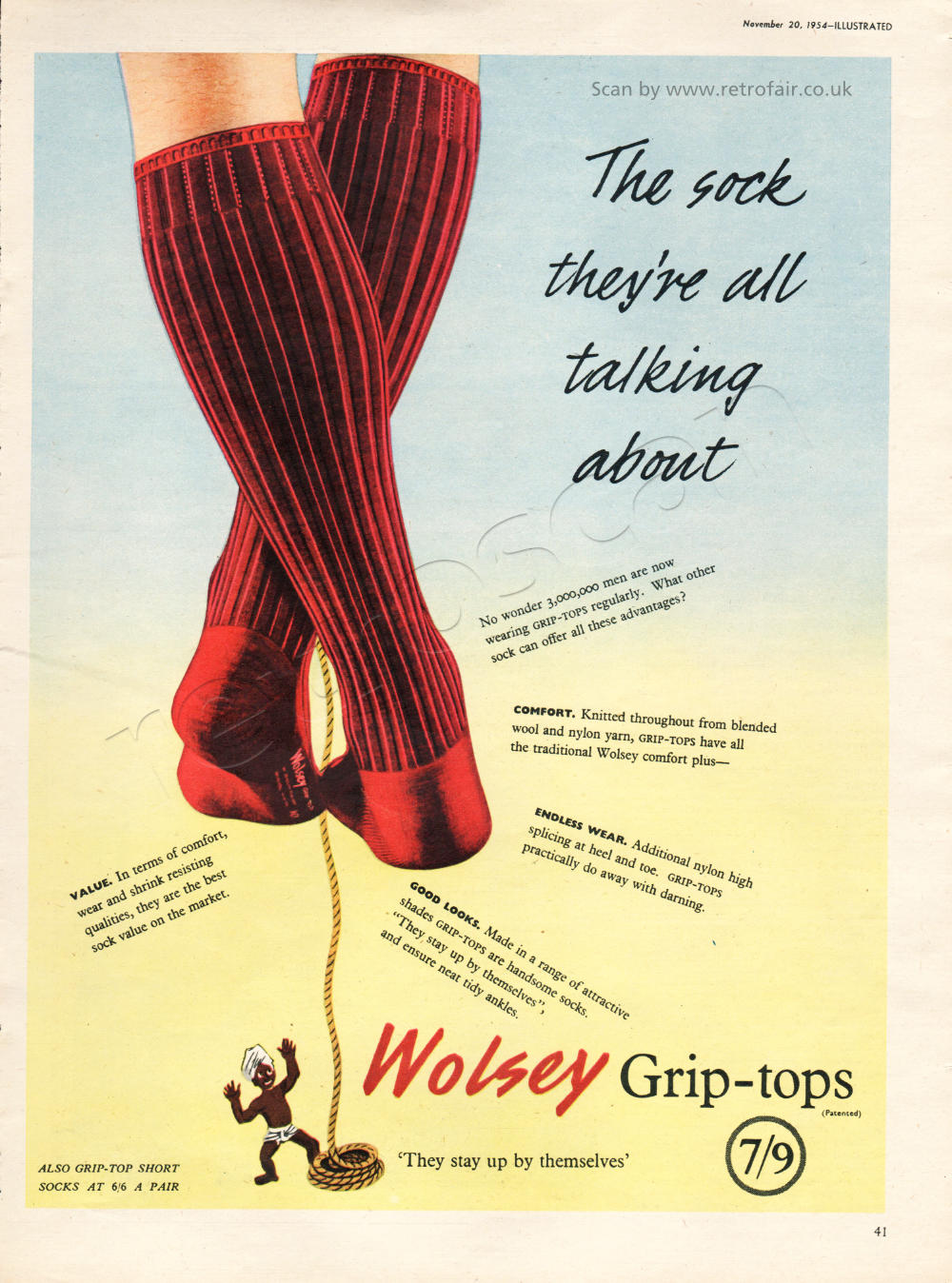1954 Wolsey Grip-Top Socks  vintage ad