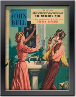 1955 October John Bull Vintage Magazine man shaving in bathroom  - framed example