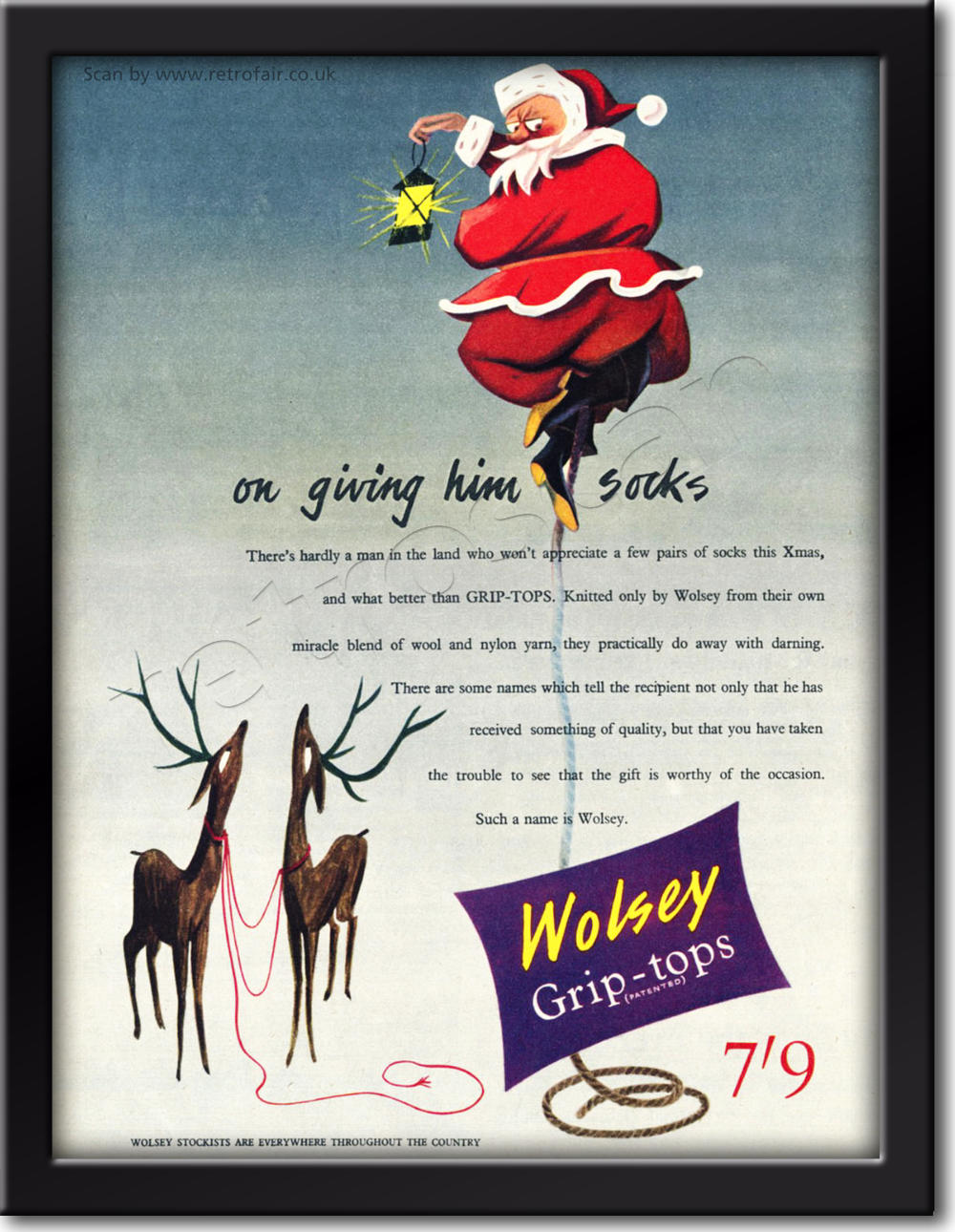 1954 vintage Wolsey Grip-Tops Christmas advert