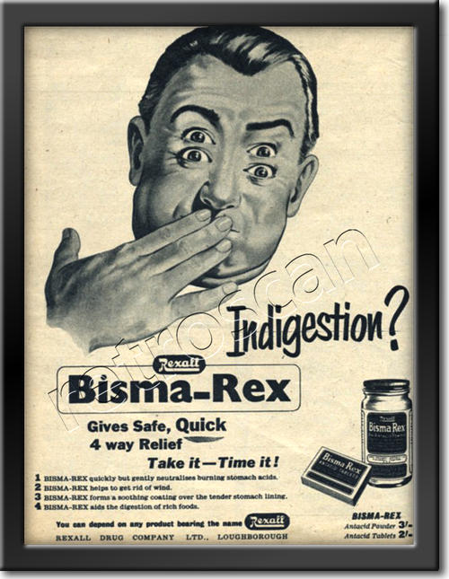 1955 vintage Bisma-Rex Antacid advert