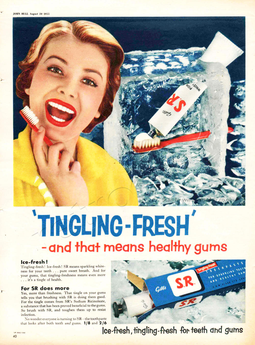 1955 Gibbs SR Toothpaste vintage ad