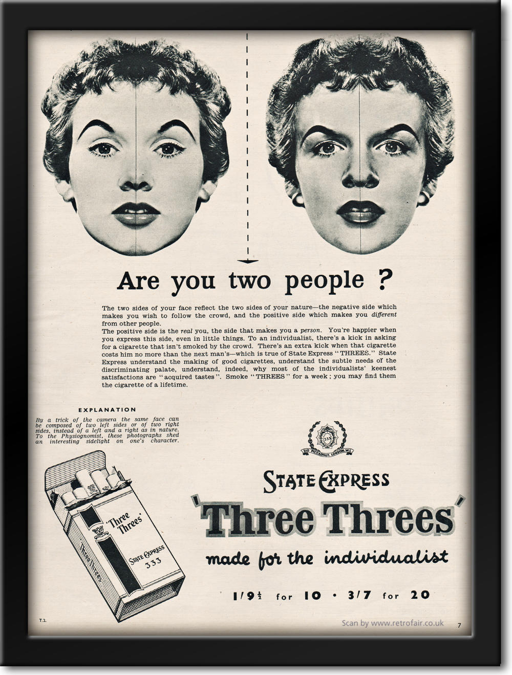 1955 vintage Three Threes Cigarettes advert