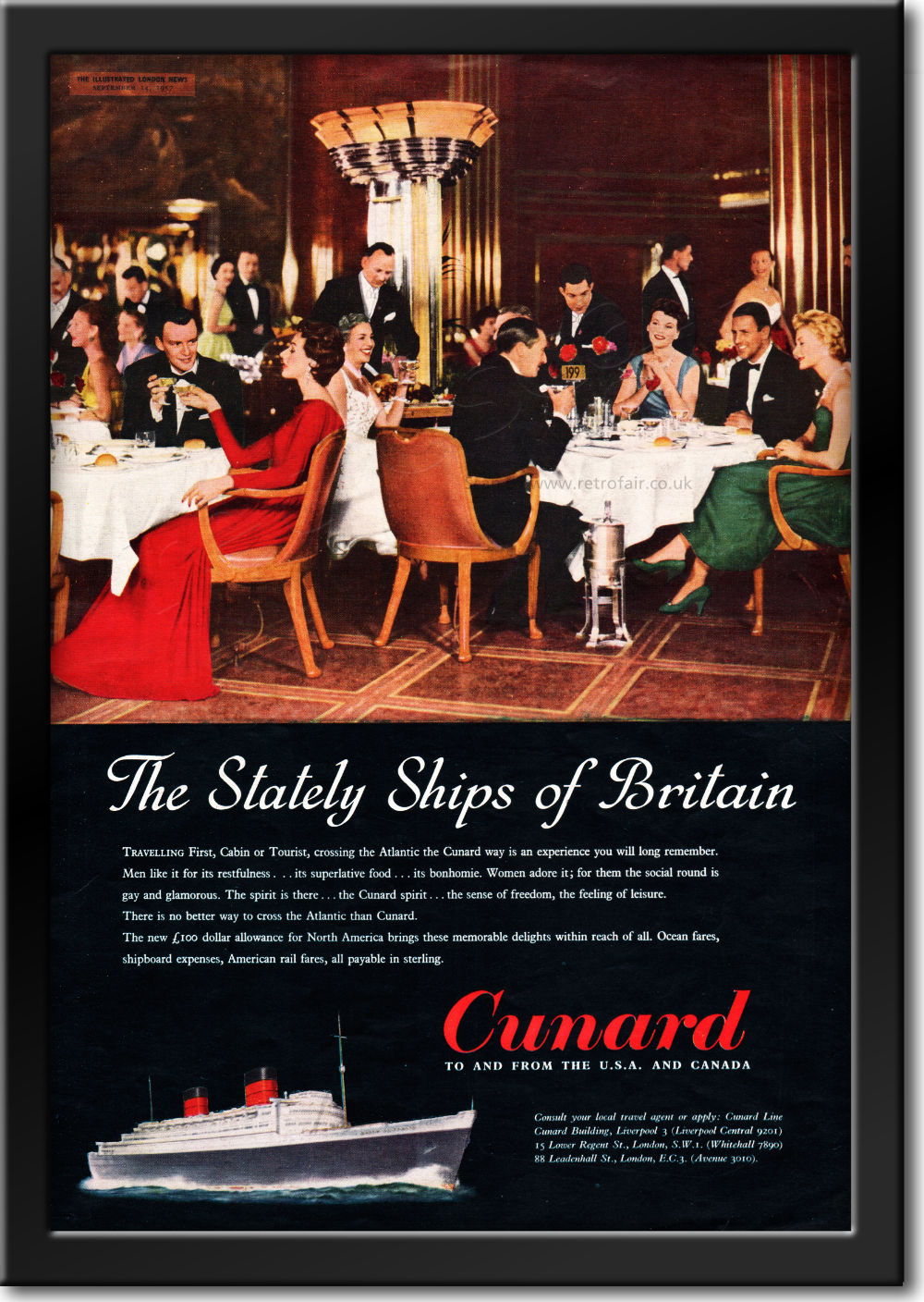 1957 Cunard - framed preview retro