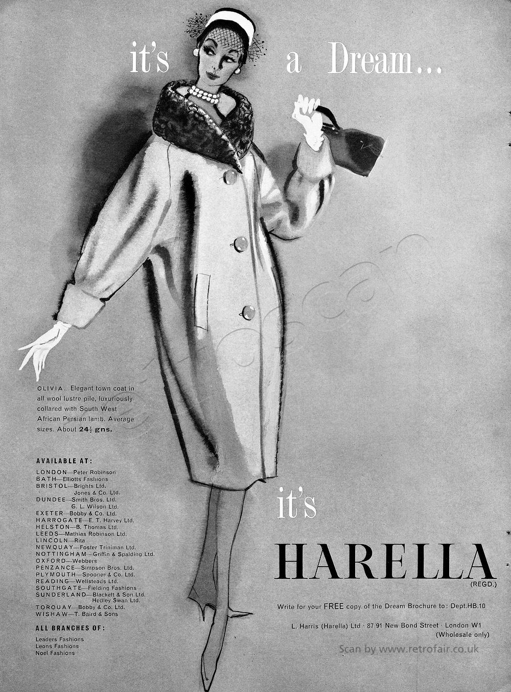 Vintage 1958 Harella Fashion ad