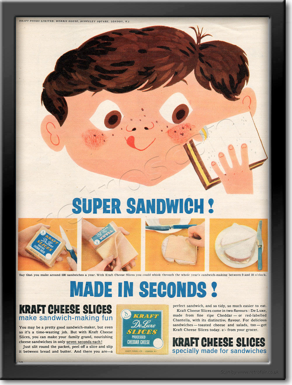  1958 Kraft Cheese Slices - framed preview retro