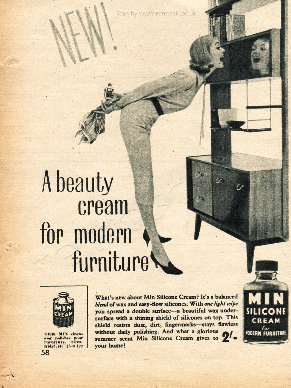 1958 Min Furniture Polish  - unframed vintage ad