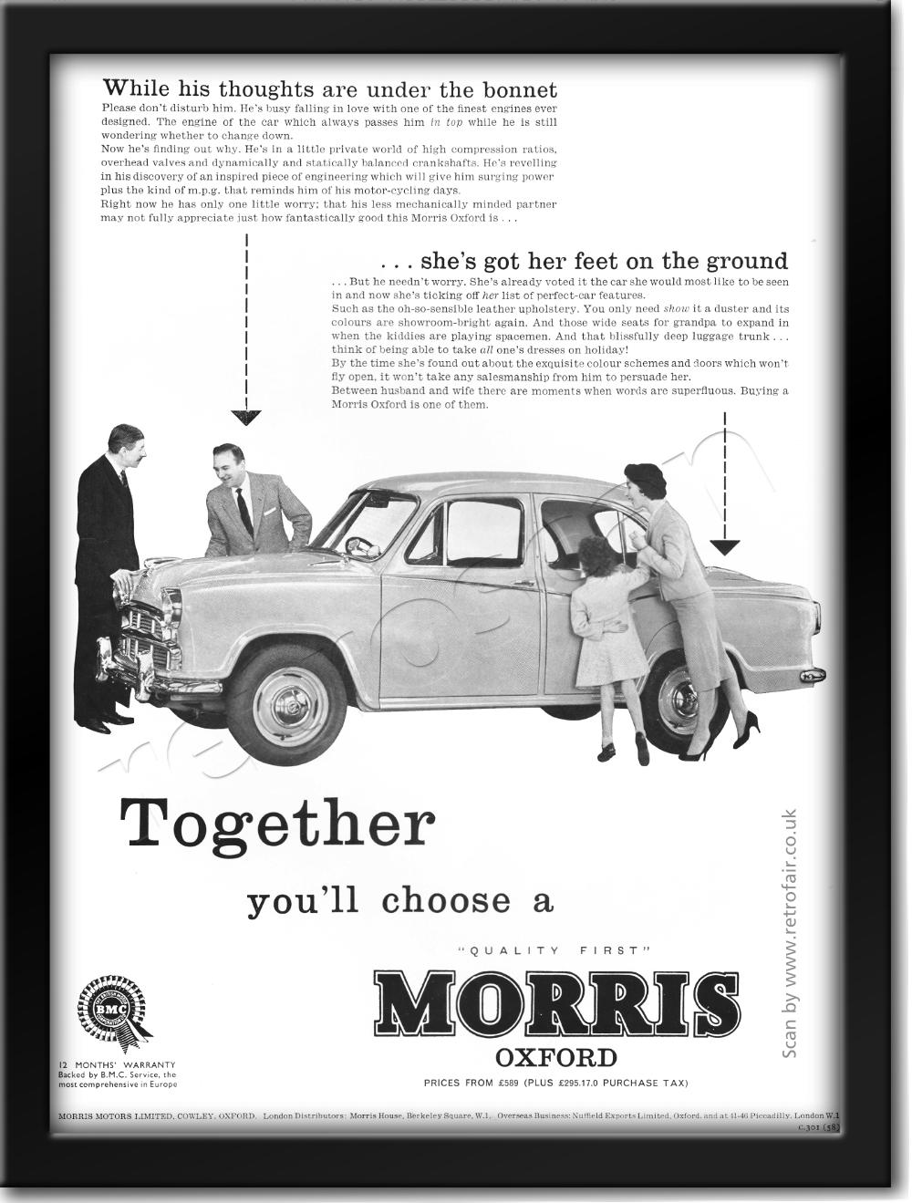 vintage 1958 Morris Oxford advert