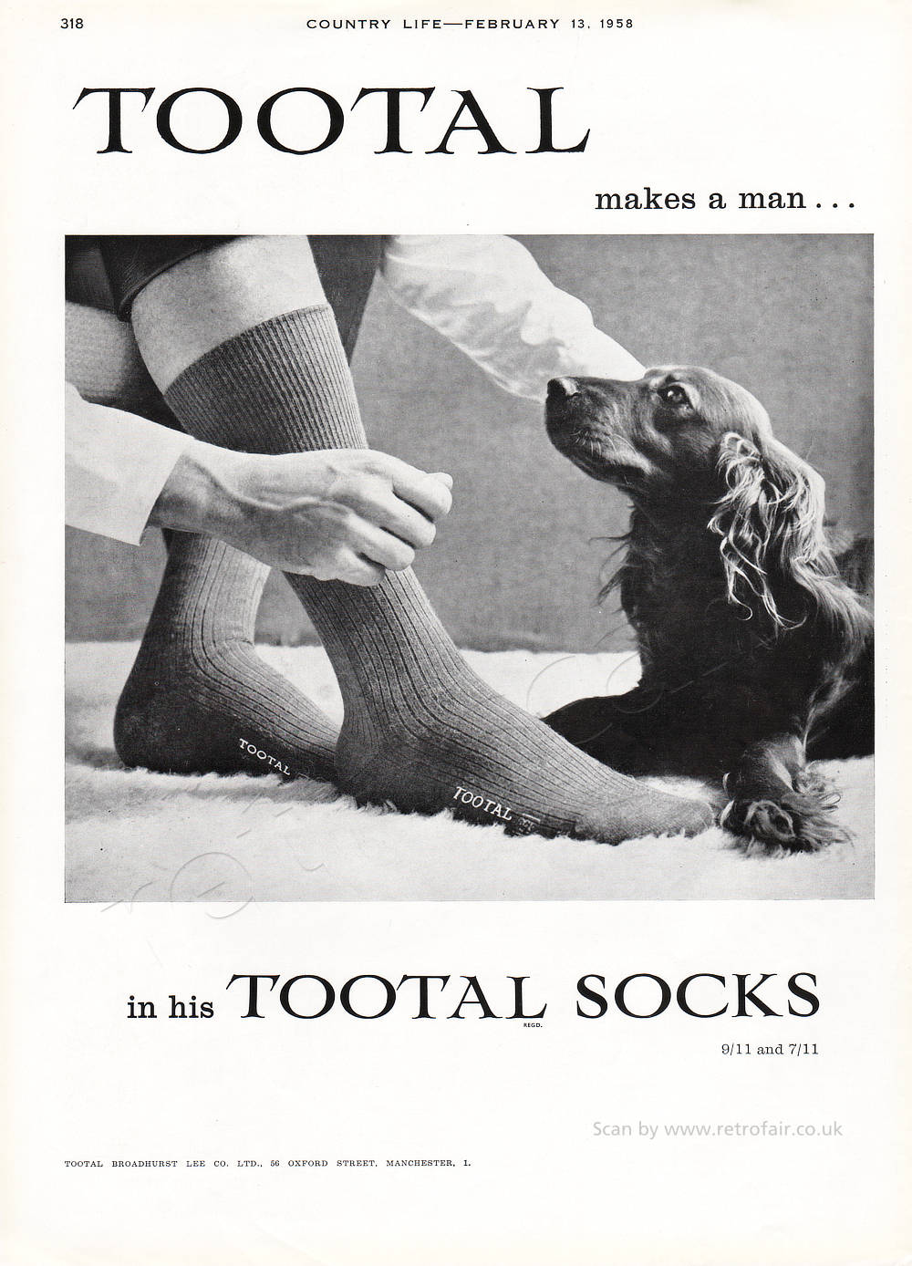  1958 Tootal Socks unframed vintage ad