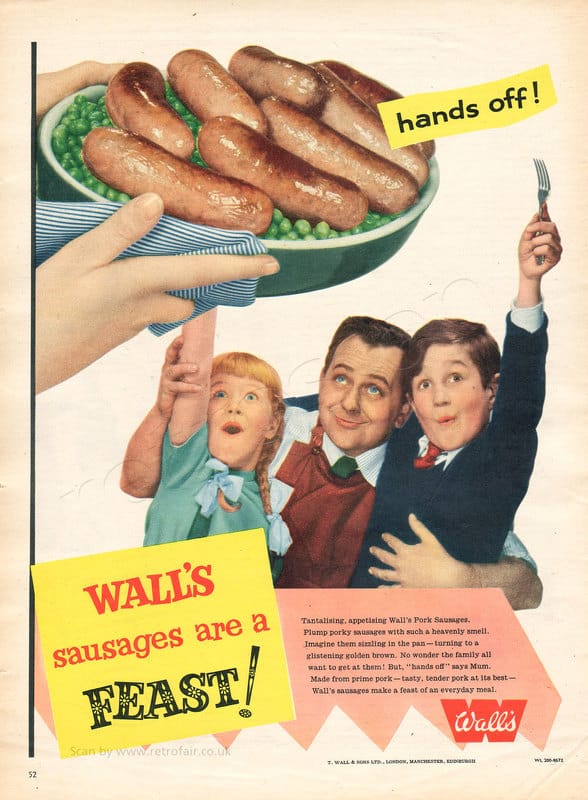 1958 Wall's Sausages - unframed vintage ad