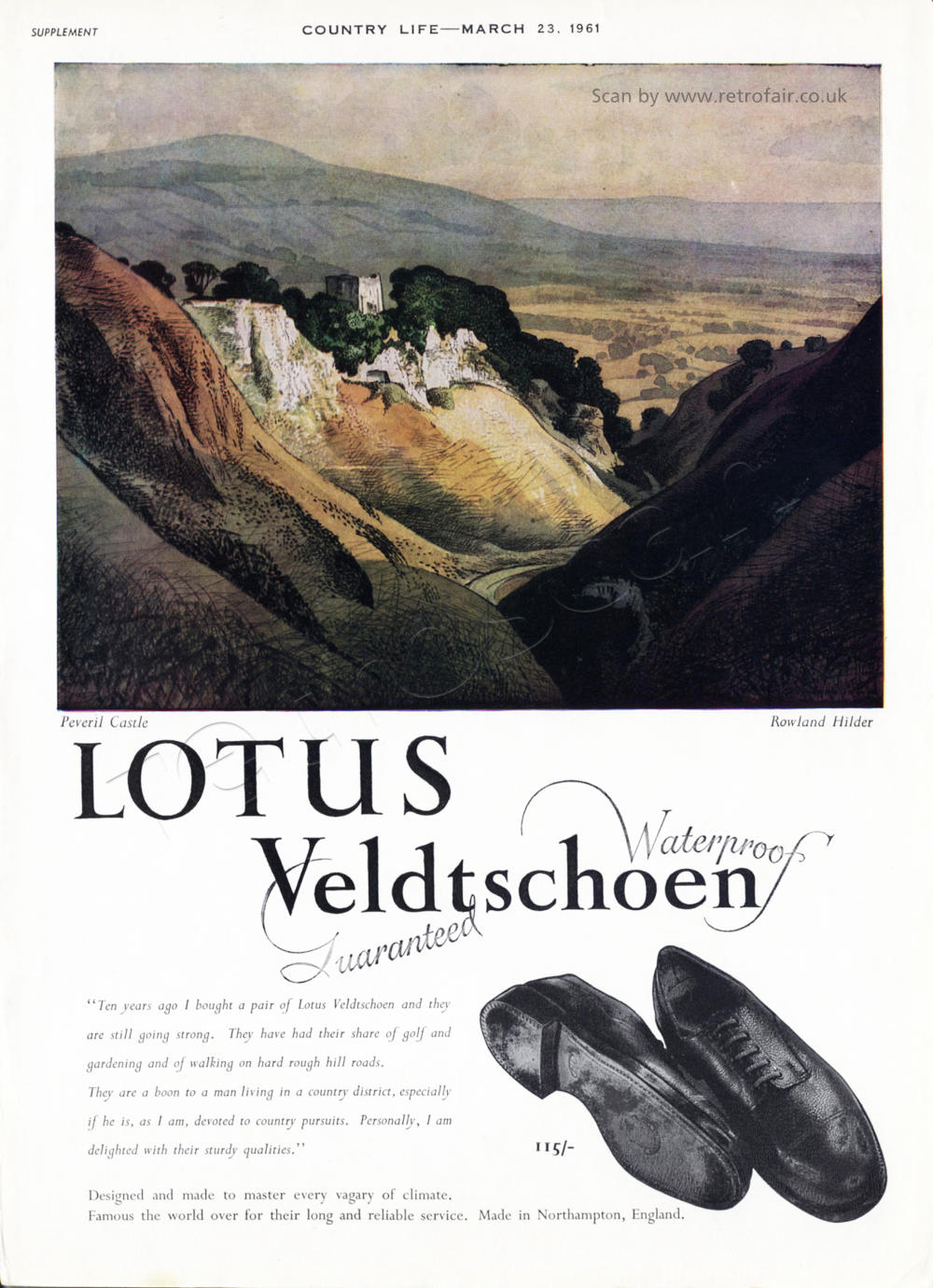 1961 Lotus Veldtschoen Shoes showing Peveril Castle - unfarmed