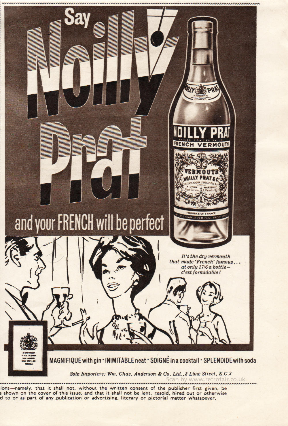 1961 Noilly Prat Vermouth - unframed vintage ad