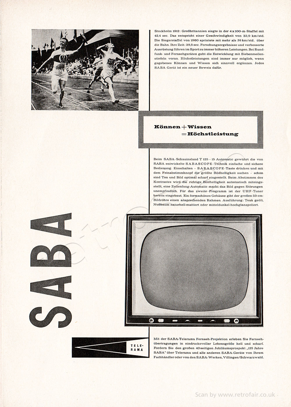  1961 SABA Telerama - unframed vintage ad