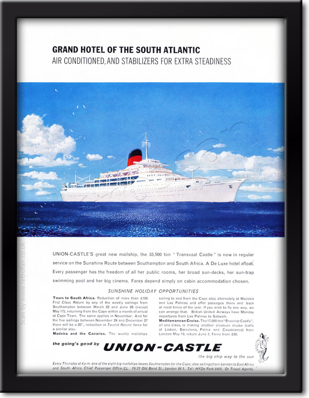 1962 vintage Union Transvaal Castle - Castle Line advert
