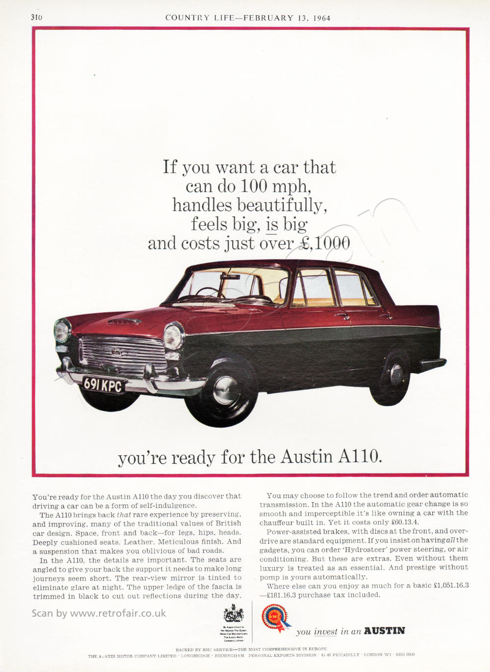 1964 Austin A110 retro ad
