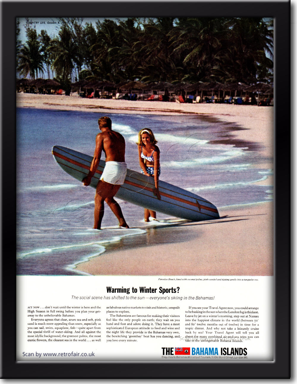 1964 vintage Bahama Islands Surfing advert