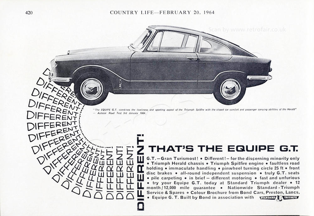1964 vintage Triumph Equipe G.T. Sports Car advert