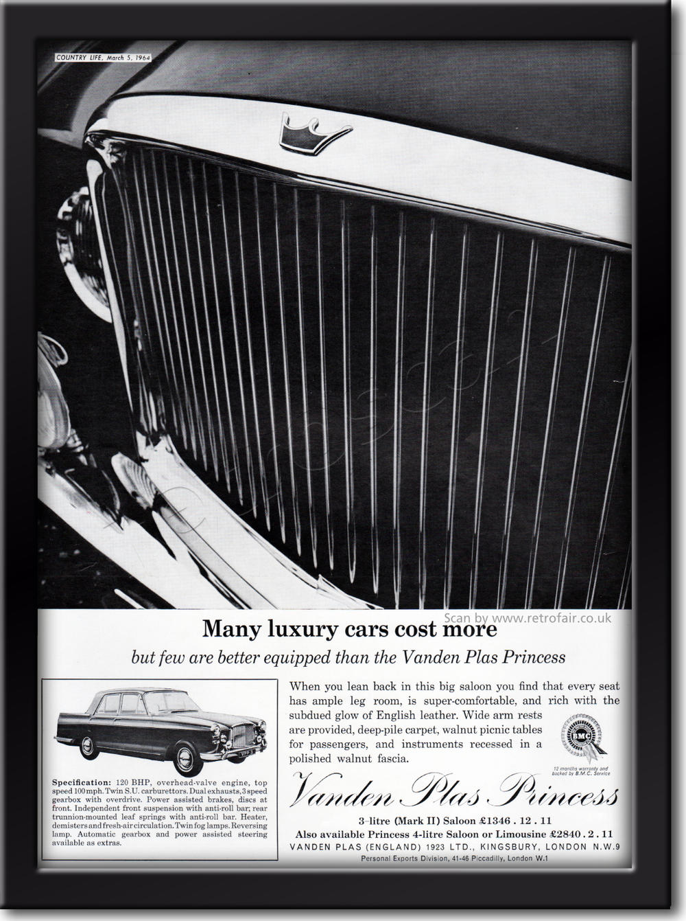 1964 vintage Vanden Plas Princess advert