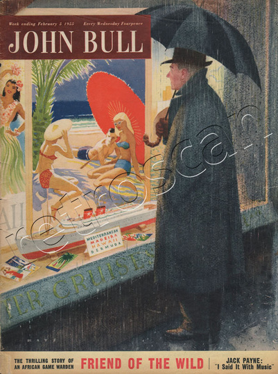 1955 February John Bull Vintage Magazine travel agent shop display  - unframed