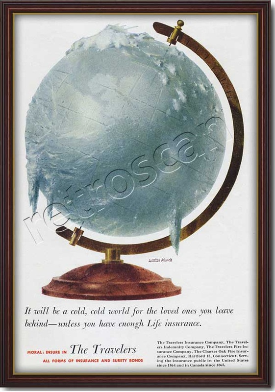 vintage 1951 The Travelers Insurance globe advert