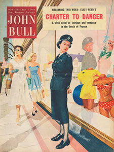 June 1954 John Bull Vintage Magazine Ad Police woman looking at bikini