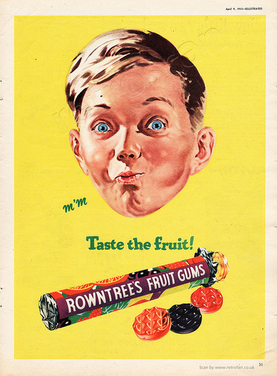 1955 Rowntree's Fruit Gums Boy Vintage Ad
