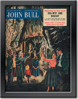 1955 April John Bull Vintage Magazine couple exploring a cave  - framed example