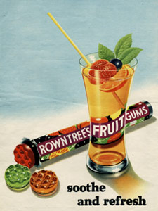 1954 Fruit Gums refracted in Glass - vintage ad