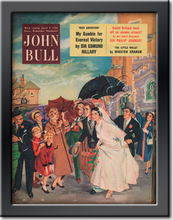 55 April John Bull Vintage Magazine Wedding Couple leaving church  - framed example