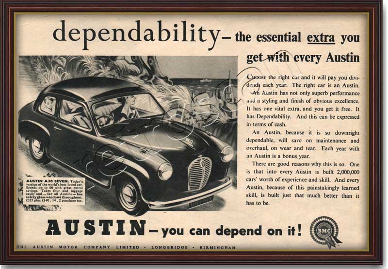1954 vintage Austin A30 Seven advert