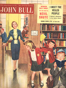 1955 February John Bull Vintage Magazine kids in public library