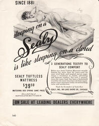 1944 Sealy Mattresses  - unframed vintage ad