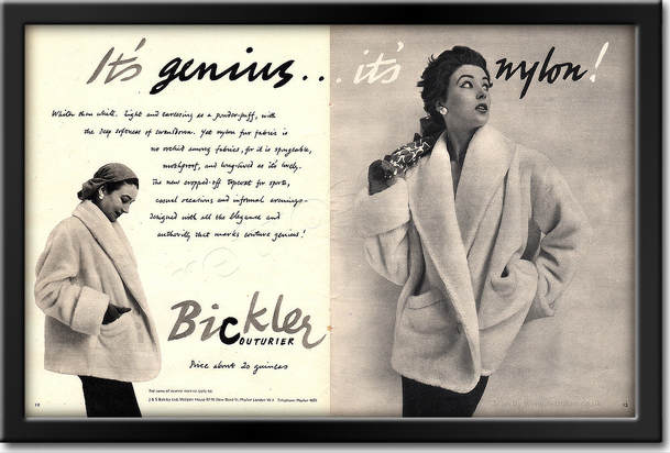 1953 Bickler Couturier - framed preview vintage ad