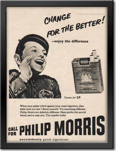 1954 Philip Morris Cigarettes - framed preview vintage ad