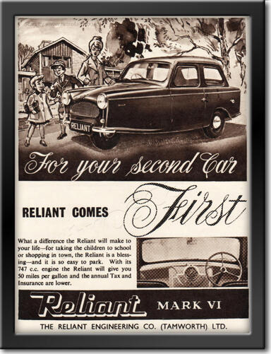 1958 Reliant Mark VI framed preview vintage ad