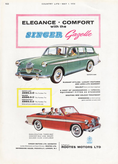 1958 Singer Gazelle - unframed vintage ad