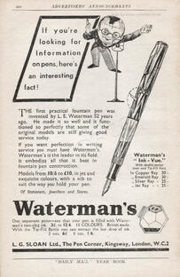 1937 Warterman's Fountain Pens  vintage ad